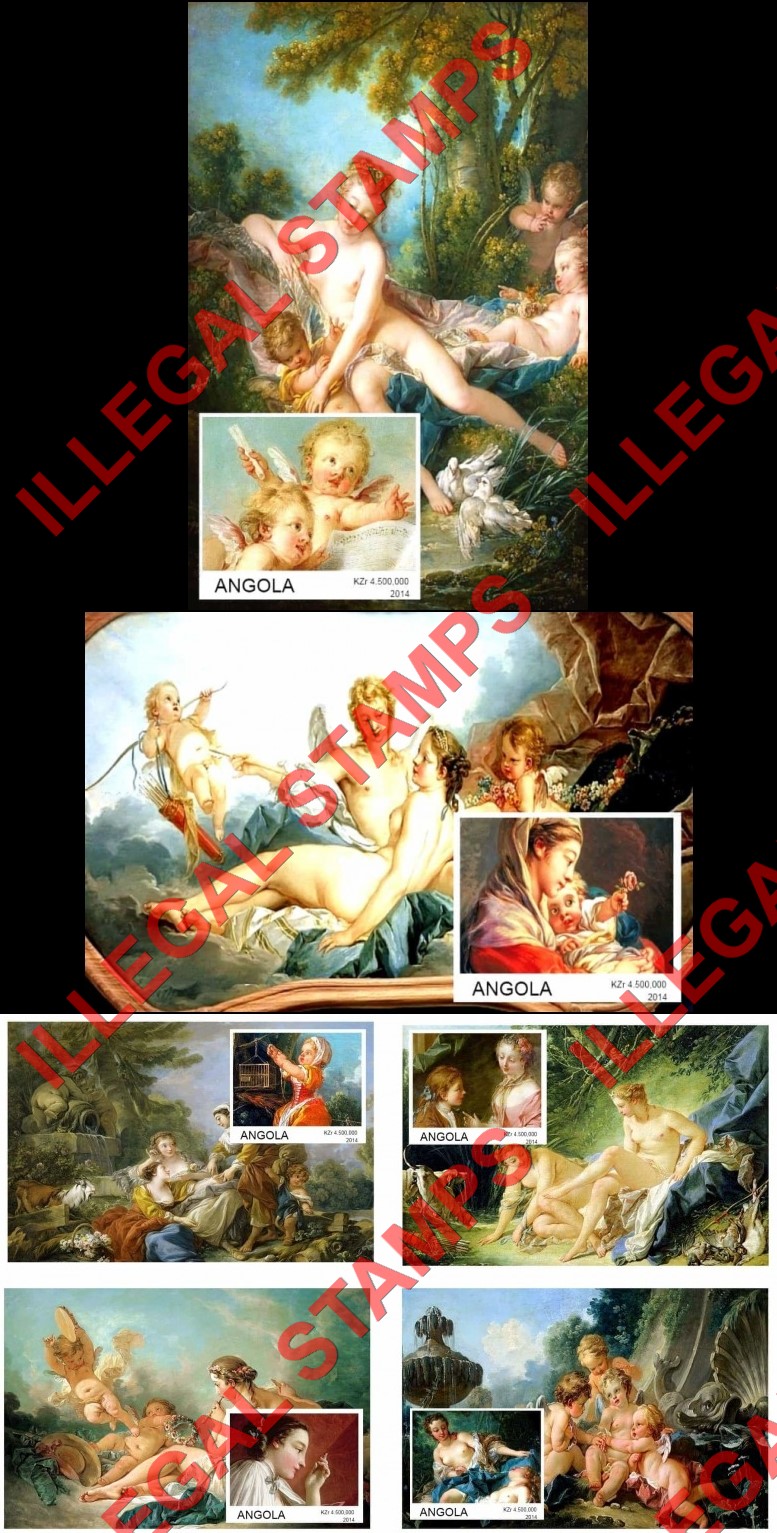 Angola 2014 Paintings by Francois Boucher Illegal Stamp Souvenir Sheets of 1 (Part 1) Angola 2014 Paintings by Francois Boucher Illegal Stamp Souvenir Sheets of 1 (Part 1)