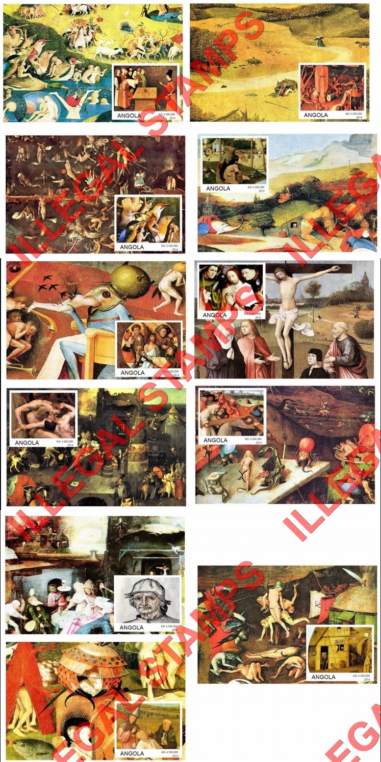 Angola 2014 Paintings by Hieronymus Bosch Illegal Stamp Souvenir Sheets of 1 (Part 2) Angola 2014 Paintings by Hieronymus Bosch Illegal Stamp Souvenir Sheets of 1 (Part 2)