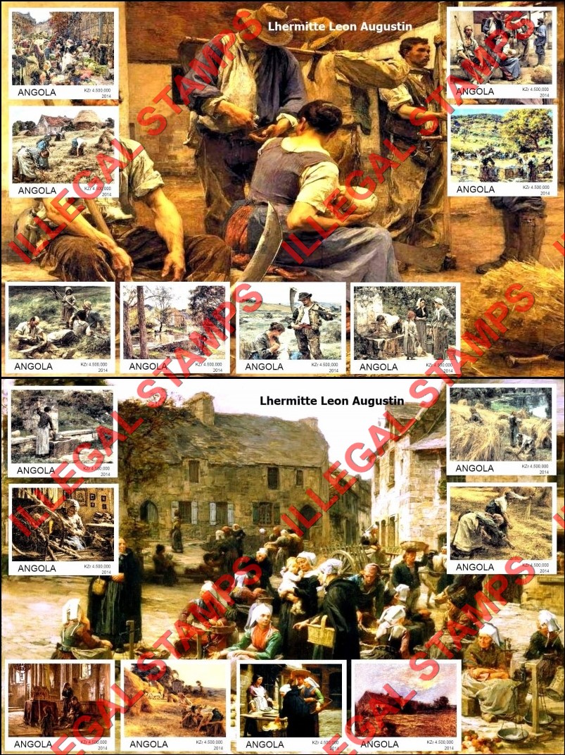 Angola 2014 Paintings by Leon Augustin Lhermitte Illegal Stamp Souvenir Sheets of 8 Angola 2014 Paintings by Leon Augustin Lhermitte Illegal Stamp Souvenir Sheets of 8