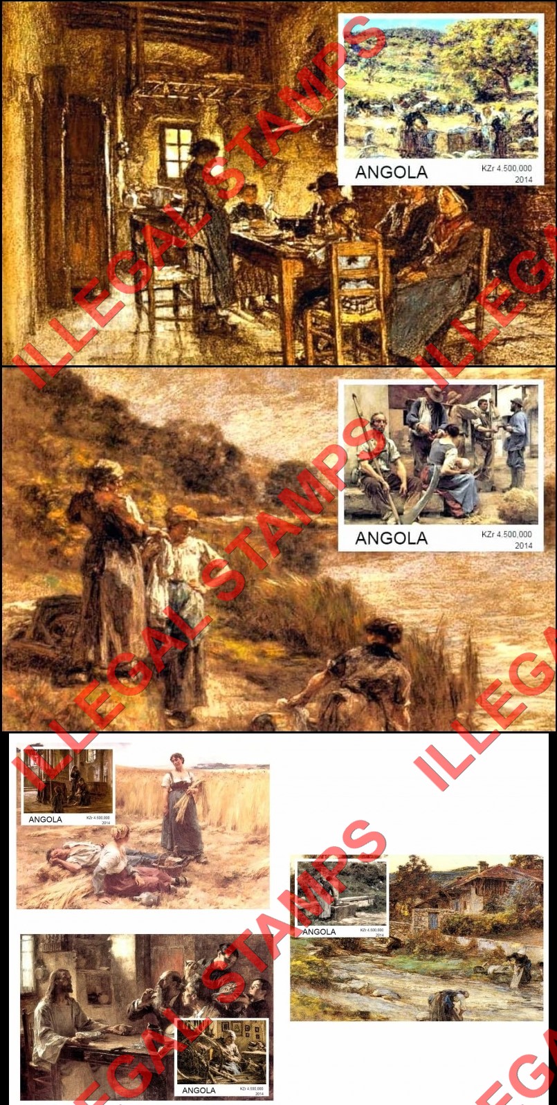 Angola 2014 Paintings by Leon Augustin Lhermitte Illegal Stamp Souvenir Sheets of 1 (Part 1) Angola 2014 Paintings by Leon Augustin Lhermitte Illegal Stamp Souvenir Sheets of 1 (Part 1)
