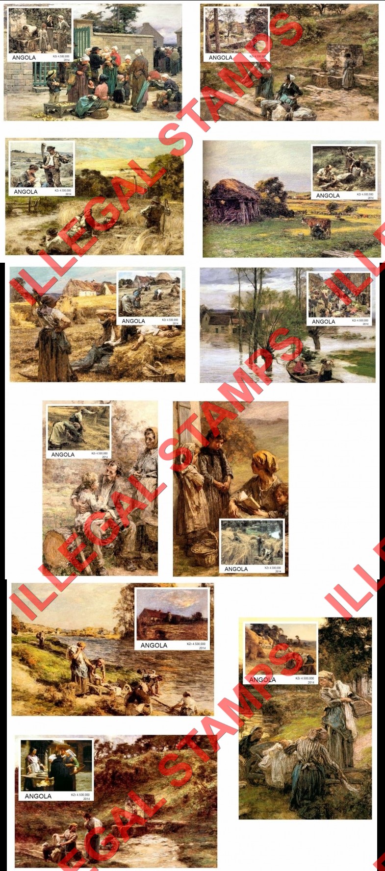 Angola 2014 Paintings by Leon Augustin Lhermitte Illegal Stamp Souvenir Sheets of 1 (Part 2) Angola 2014 Paintings by Leon Augustin Lhermitte Illegal Stamp Souvenir Sheets of 1 (Part 2)