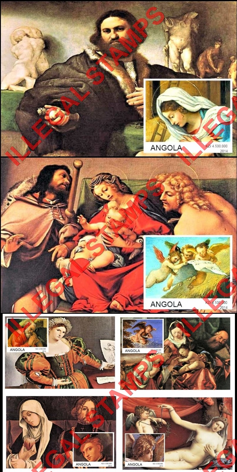 Angola 2014 Paintings by Lorenzo Lotto Illegal Stamp Souvenir Sheets of 1 (Part 1) Angola 2014 Paintings by Lorenzo Lotto Illegal Stamp Souvenir Sheets of 1 (Part 1)