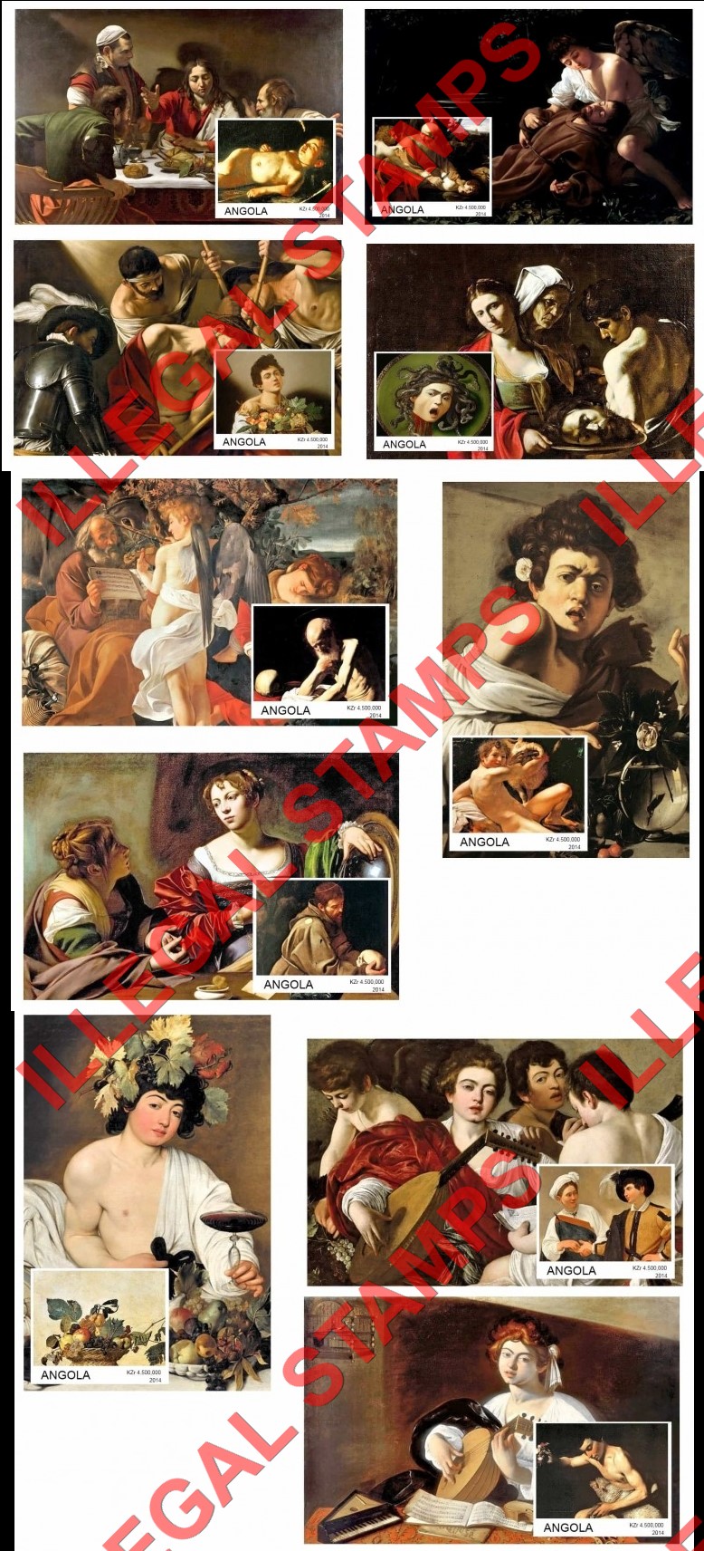 Angola 2014 Paintings by Michelangelo Caravaggio Illegal Stamp Souvenir Sheets of 1 (Part 2) Angola 2014 Paintings by Michelangelo Caravaggio Illegal Stamp Souvenir Sheets of 1 (Part 2)