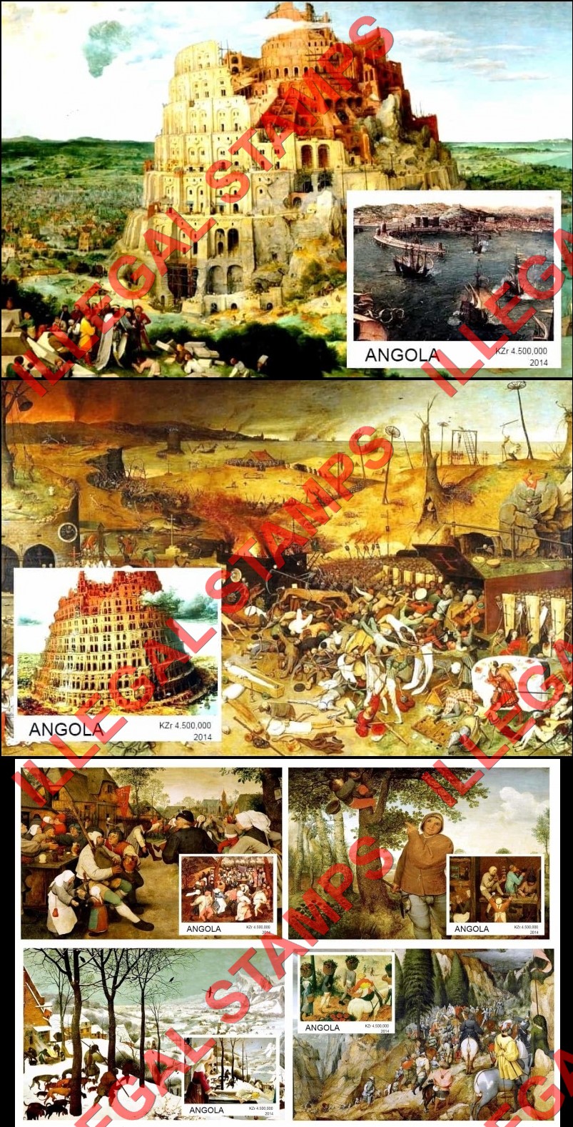 Angola 2014 Paintings by Peter Bruegel Illegal Stamp Souvenir Sheets of 1 (Part 1) Angola 2014 Paintings by Peter Bruegel Illegal Stamp Souvenir Sheets of 1 (Part 1)