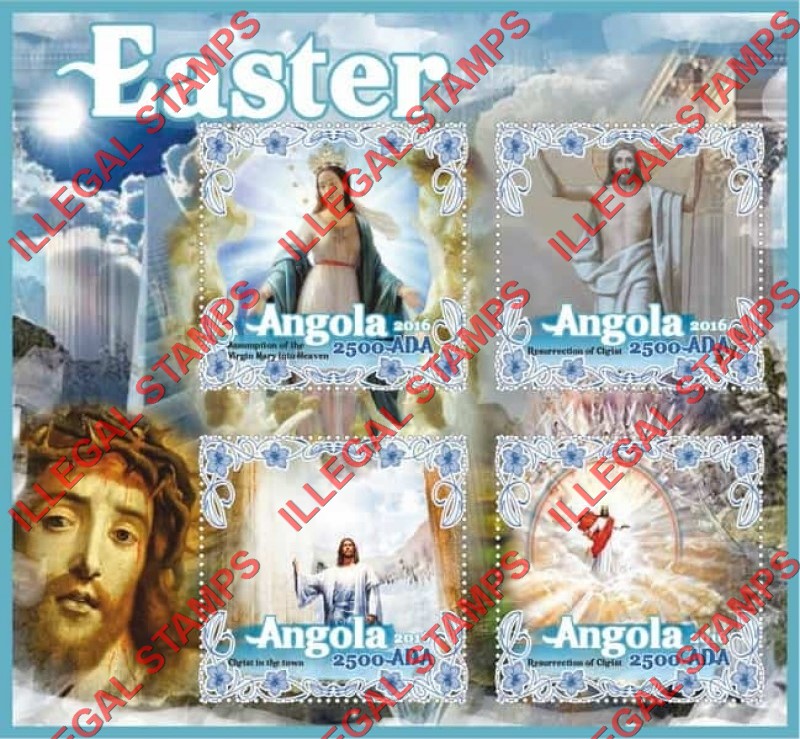 Angola 2016 Easter Paintings Illegal Stamp Souvenir Sheet of 4 Angola 2016 Easter Paintings Illegal Stamp Souvenir Sheet of 4