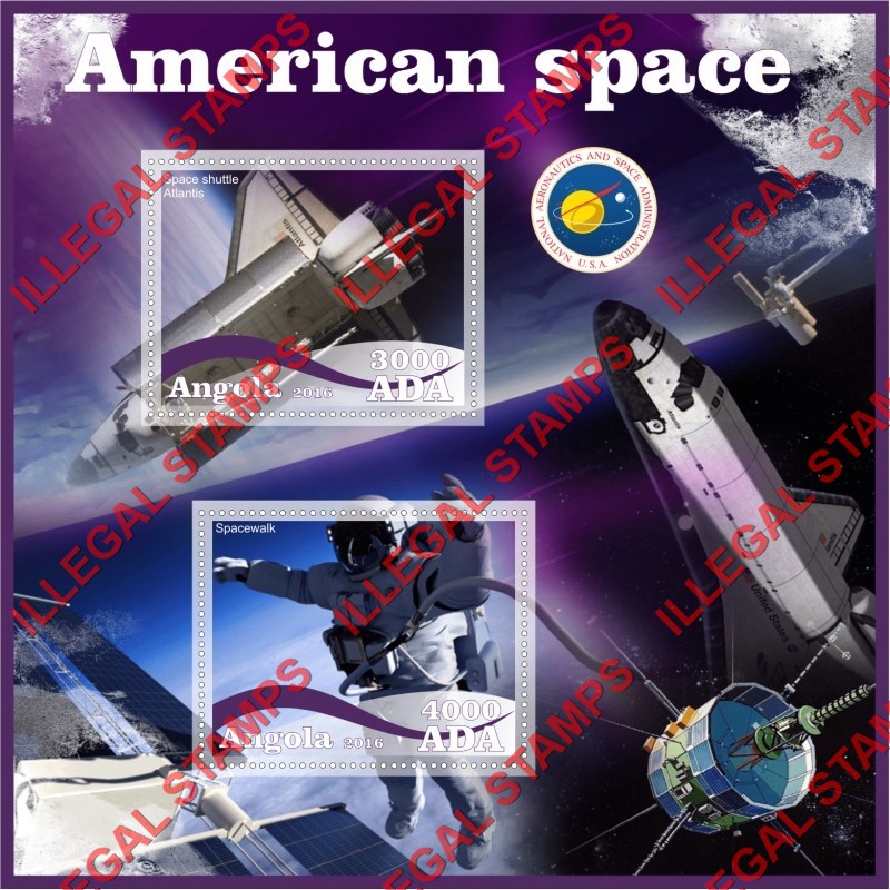 Angola 2016 Space American Illegal Stamp Souvenir Sheet of 2 Angola 2016 Space American Illegal Stamp Souvenir Sheet of 2