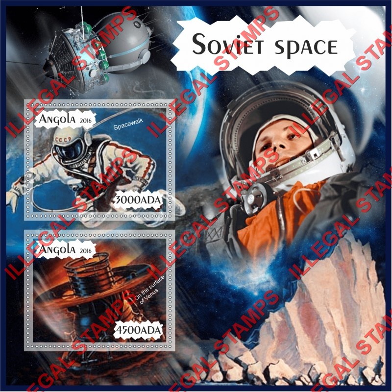 Angola 2016 Space Soviet (different) Illegal Stamp Souvenir Sheet of 2 Angola 2016 Space Soviet (different) Illegal Stamp Souvenir Sheet of 2