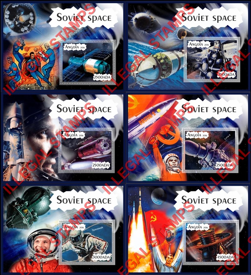 Angola 2016 Space Soviet (different) Illegal Stamp Souvenir Sheets of 1 Angola 2016 Space Soviet (different) Illegal Stamp Souvenir Sheets of 1