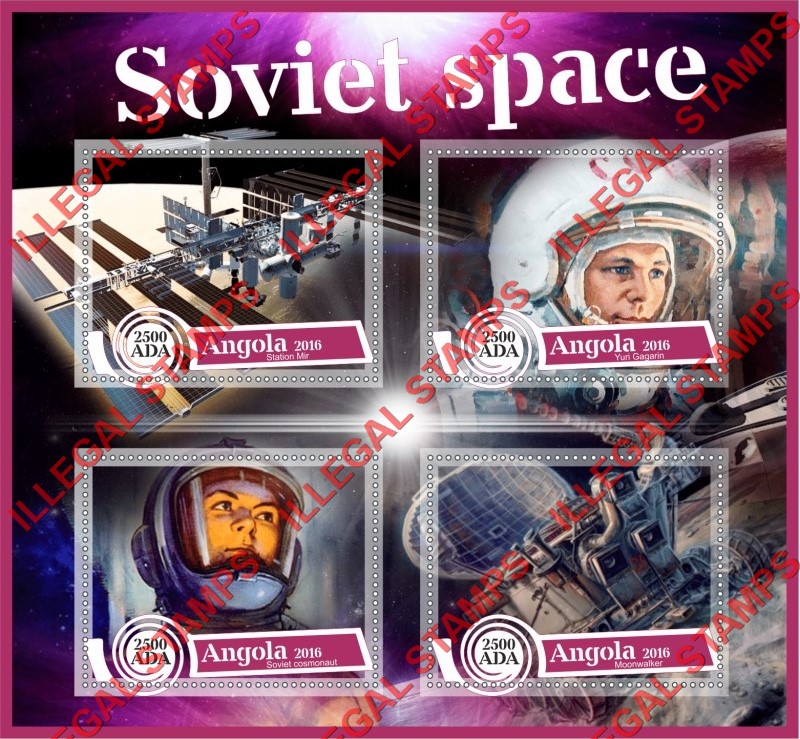 Angola 2016 Space Soviet Illegal Stamp Souvenir Sheet of 4 Angola 2016 Space Soviet Illegal Stamp Souvenir Sheet of 4