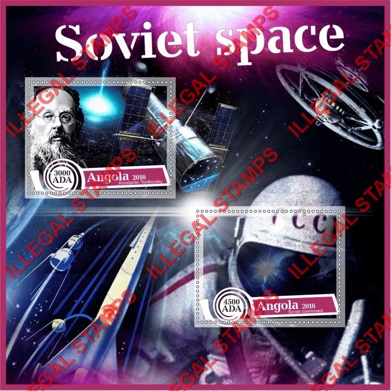 Angola 2016 Space Soviet Illegal Stamp Souvenir Sheet of 2 Angola 2016 Space Soviet Illegal Stamp Souvenir Sheet of 2