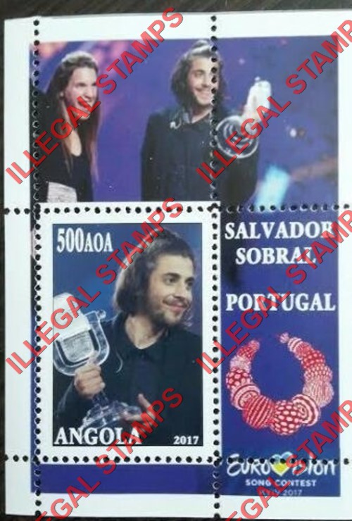 Angola 2017 Salvador Sobral Eurovision Song Contest Illegal Stamp Souvenir Sheet of 1 Angola 2017 Salvador Sobral Eurovision Song Contest Illegal Stamp Souvenir Sheet of 1