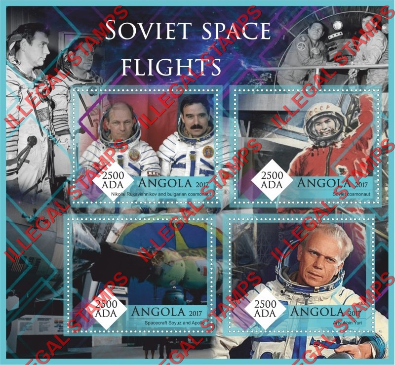 Angola 2017 Space Soviet Flights Illegal Stamp Souvenir Sheet of 4 Angola 2017 Space Soviet Flights Illegal Stamp Souvenir Sheet of 4