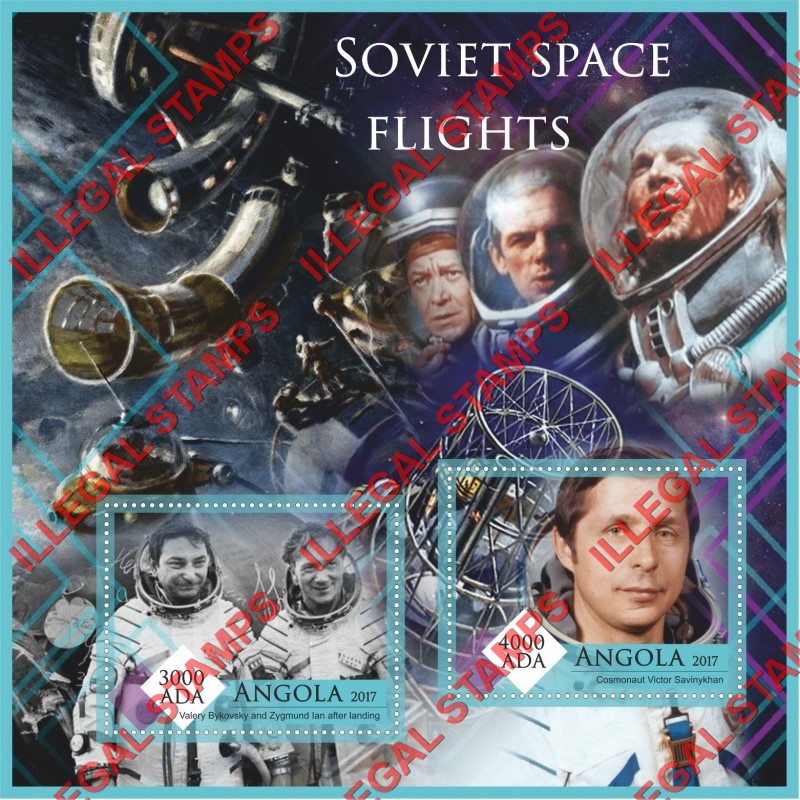 Angola 2017 Space Soviet Flights Illegal Stamp Souvenir Sheet of 2 Angola 2017 Space Soviet Flights Illegal Stamp Souvenir Sheet of 2