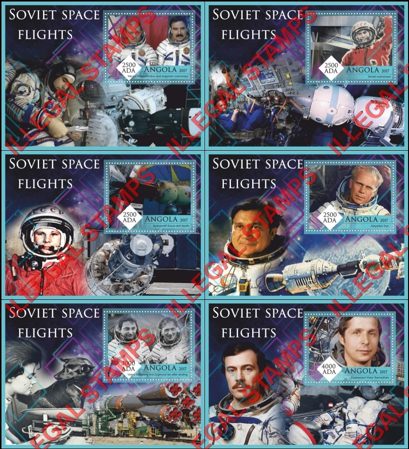 Angola 2017 Space Soviet Flights Illegal Stamp Souvenir Sheets of 1 Angola 2017 Space Soviet Flights Illegal Stamp Souvenir Sheets of 1