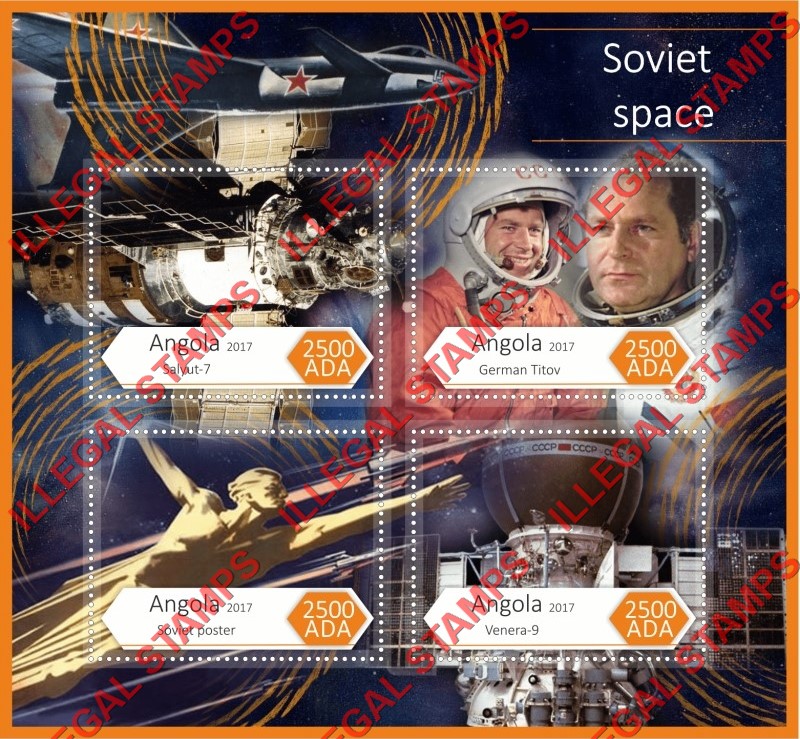 Angola 2017 Space Soviet Illegal Stamp Souvenir Sheet of 4 Angola 2017 Space Soviet Illegal Stamp Souvenir Sheet of 4