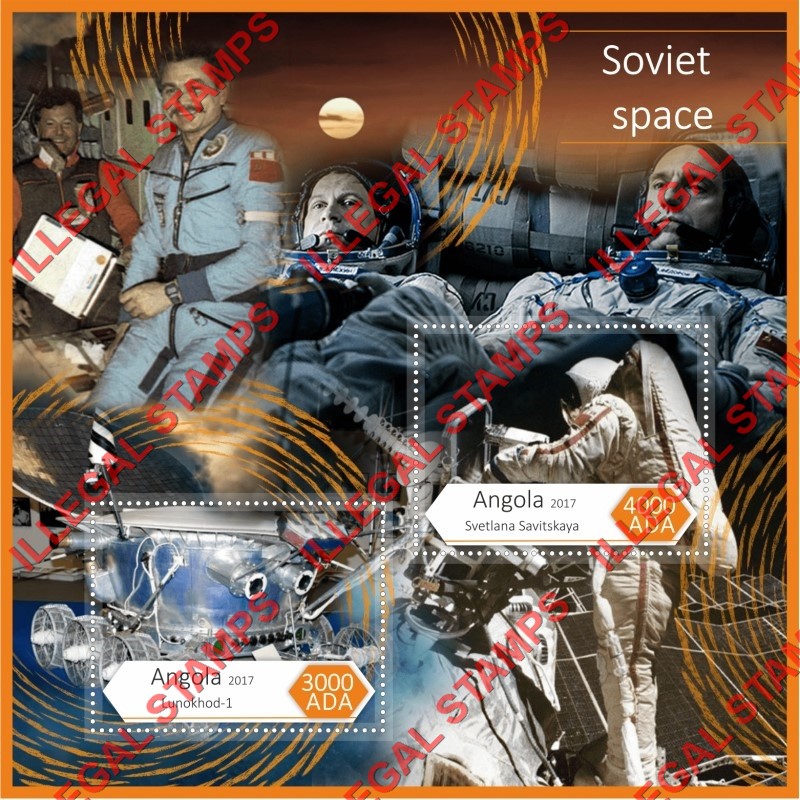 Angola 2017 Space Soviet Illegal Stamp Souvenir Sheet of 2 Angola 2017 Space Soviet Illegal Stamp Souvenir Sheet of 2