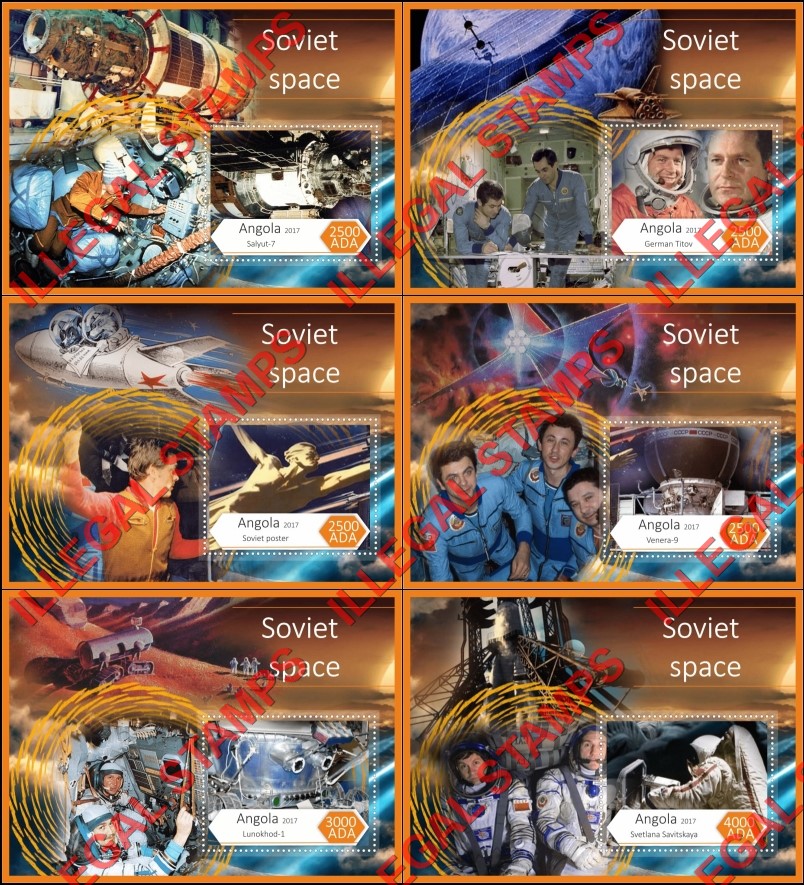 Angola 2017 Space Soviet Illegal Stamp Souvenir Sheets of 1 Angola 2017 Space Soviet Illegal Stamp Souvenir Sheets of 1
