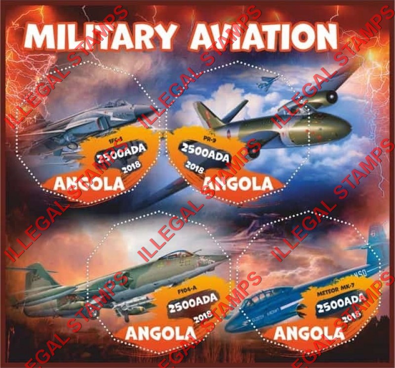 Angola 2018 Military Aviation Illegal Stamp Souvenir Sheet of 4 Angola 2018 Military Aviation Illegal Stamp Souvenir Sheet of 4
