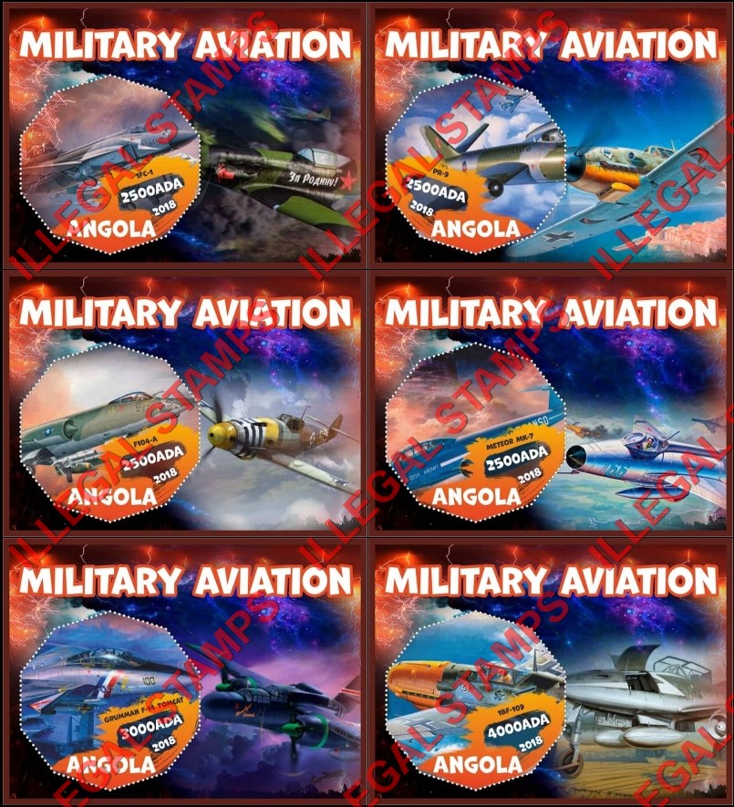 Angola 2018 Military Aviation Illegal Stamp Souvenir Sheets of 1 Angola 2018 Military Aviation Illegal Stamp Souvenir Sheets of 1
