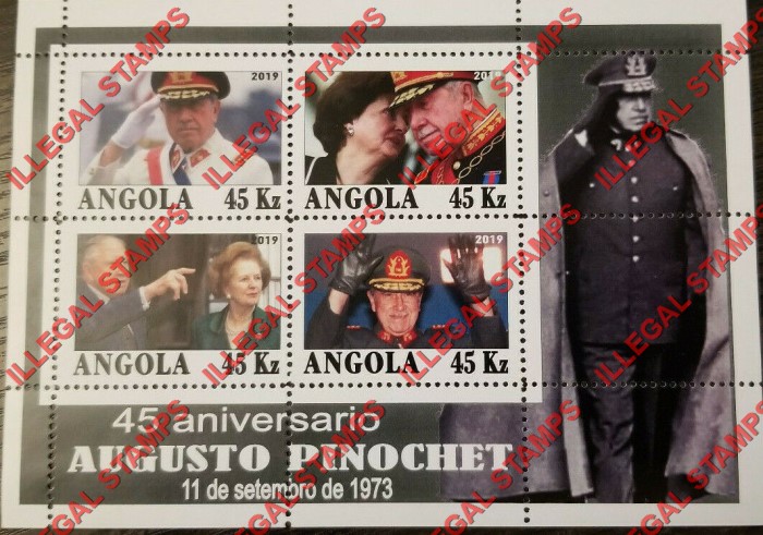 Angola 2019 Augusto Pinochet Illegal Stamp Souvenir Sheet of 4 Angola 2019 Augusto Pinochet Illegal Stamp Souvenir Sheet of 4