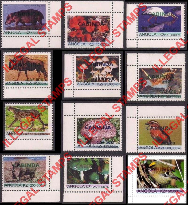 Cabinda 2006 Angola 1999 Flora and Fauna Counterfeit Illegal Stamp Set of 12 Overprinted Cabinda 2006 Angola 1999 Flora and Fauna Counterfeit Illegal Stamp Set of 12 Overprinted