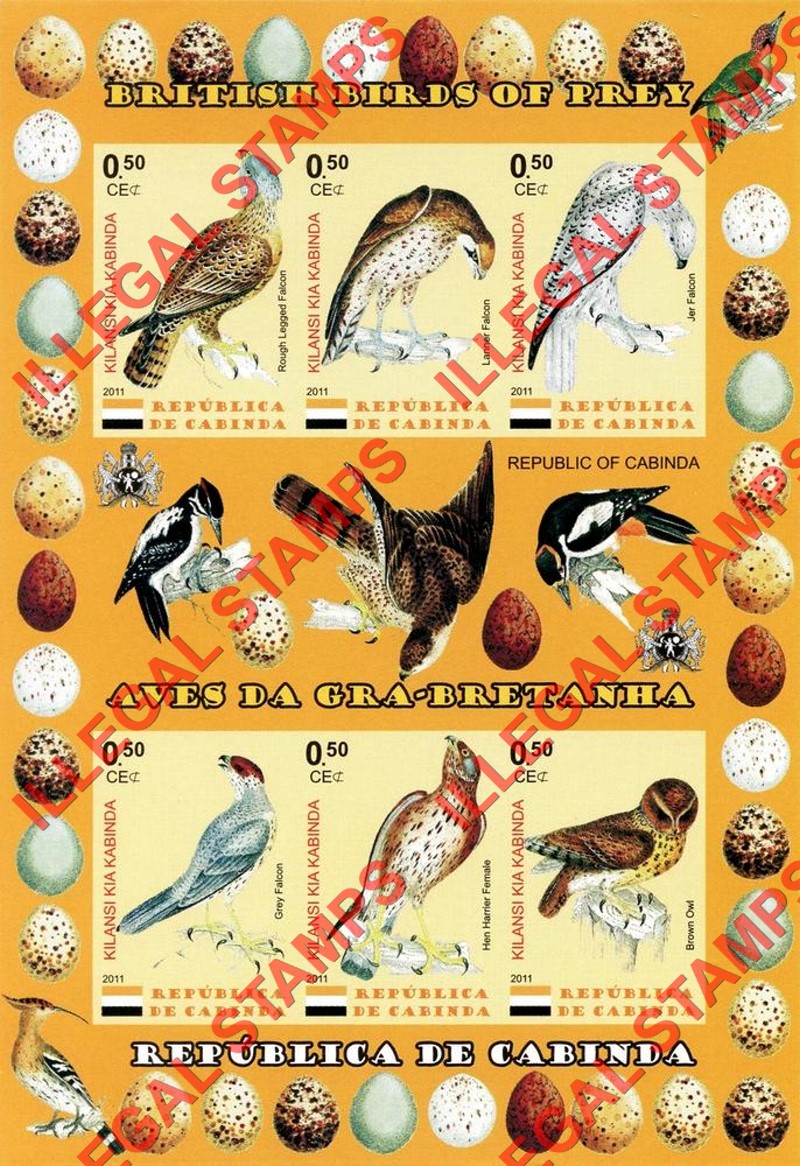 Cabinda 2011 British Birds of Prey Counterfeit Illegal Stamp Souvenir Sheet of 6 (Sheet 1) Cabinda 2011 British Birds of Prey Counterfeit Illegal Stamp Souvenir Sheet of 6 (Sheet 1)
