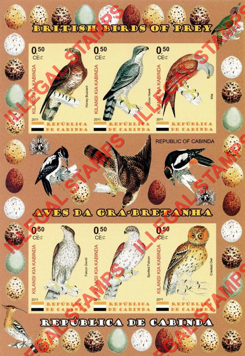Cabinda 2011 British Birds of Prey Counterfeit Illegal Stamp Souvenir Sheet of 6 (Sheet 2) Cabinda 2011 British Birds of Prey Counterfeit Illegal Stamp Souvenir Sheet of 6 (Sheet 2)