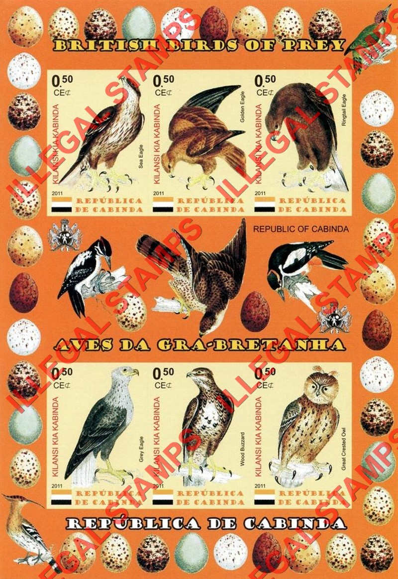 Cabinda 2011 British Birds of Prey Counterfeit Illegal Stamp Souvenir Sheet of 6 (Sheet 3) Cabinda 2011 British Birds of Prey Counterfeit Illegal Stamp Souvenir Sheet of 6 (Sheet 3)