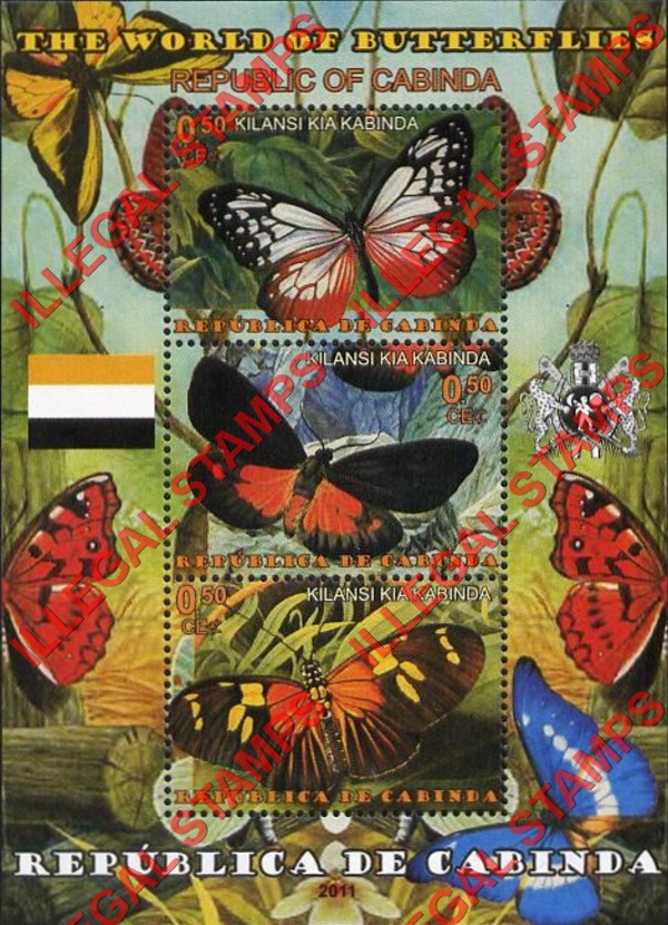 Cabinda 2011 Butterflies Counterfeit Illegal Stamp Souvenir Sheet of 3 Cabinda 2011 Butterflies Counterfeit Illegal Stamp Souvenir Sheet of 3