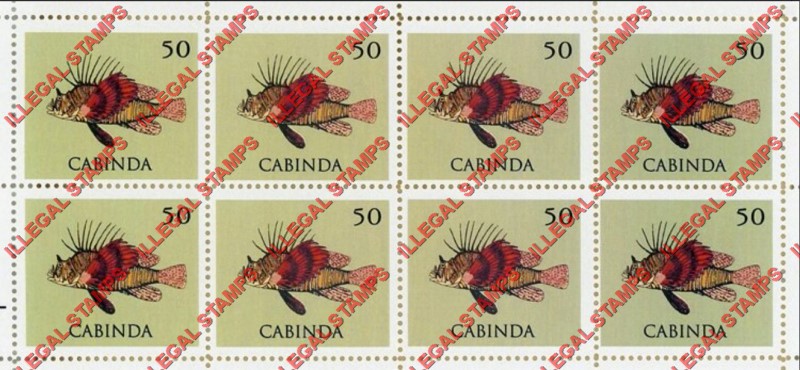 Cabinda 2011 Tropical Fish Pterois Volitans Counterfeit Illegal Stamp Souvenir Sheet of 8 Cabinda 2011 Tropical Fish Pterois Volitans Counterfeit Illegal Stamp Souvenir Sheet of 8