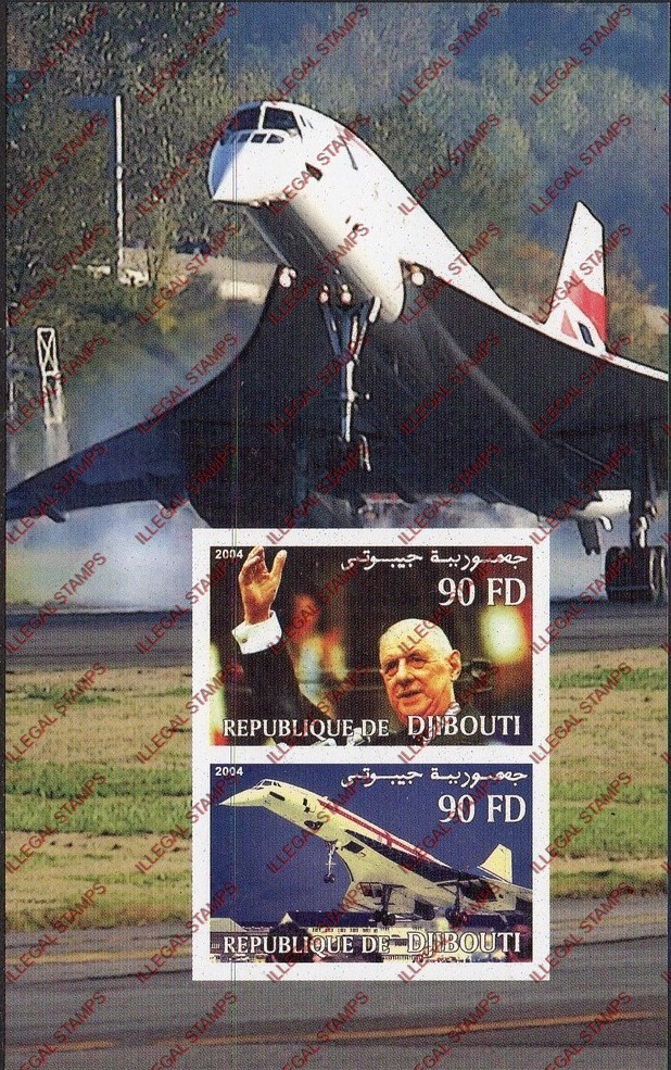 Djibouti 2003 Concorde Illegal Stamp Souvenir Sheet of 2