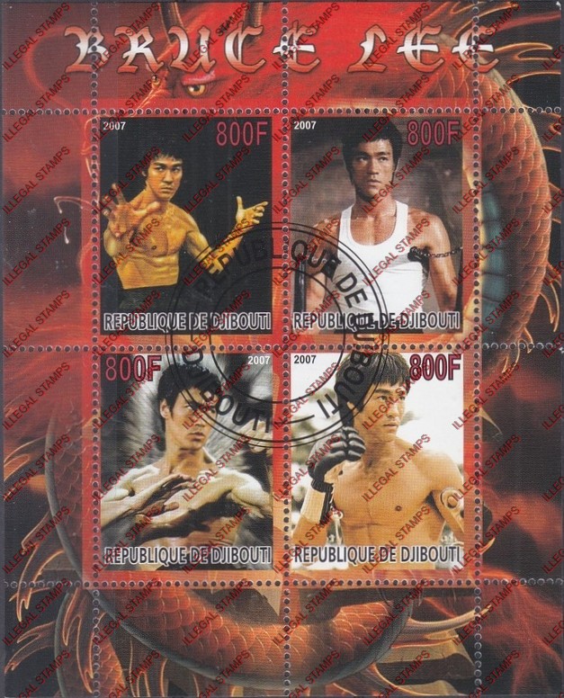 Djibouti 2007 Bruce Lee Illegal Stamp Souvenir Sheet of 4 Djibouti 2007 Bruce Lee Illegal Stamp Souvenir Sheet of 4