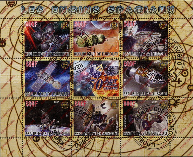Djibouti 2007 Space Spacecraft Illegal Stamp Souvenir Sheetlet of 9 Djibouti 2007 Space Spacecraft Illegal Stamp Souvenir Sheetlet of 9