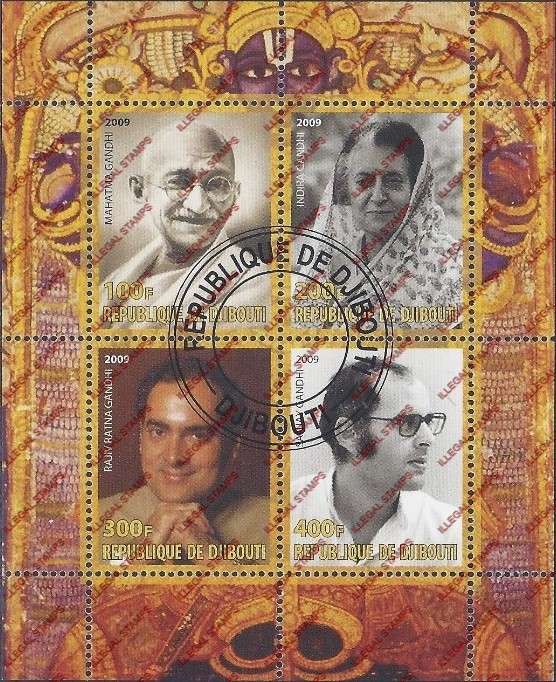 Djibouti 2009 Gandhi Family Illegal Stamp Souvenir Sheet of 4 Djibouti 2009 Gandhi Family Illegal Stamp Souvenir Sheet of 4