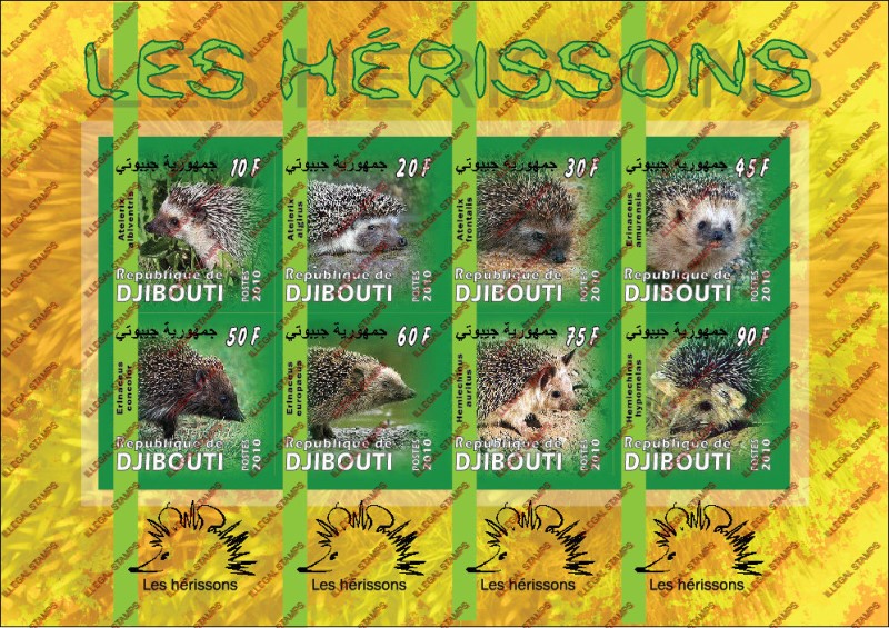 Djibouti 2010 Hedgehogs Illegal Stamp Sheetlet of 8 Djibouti 2010 Hedgehogs Illegal Stamp Sheetlet of 8