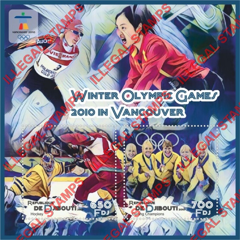Djibouti 2010 Winter Olympic Games in London Illegal Stamp Souvenir Sheet of 2 Djibouti 2010 Winter Olympic Games in London Illegal Stamp Souvenir Sheet of 2