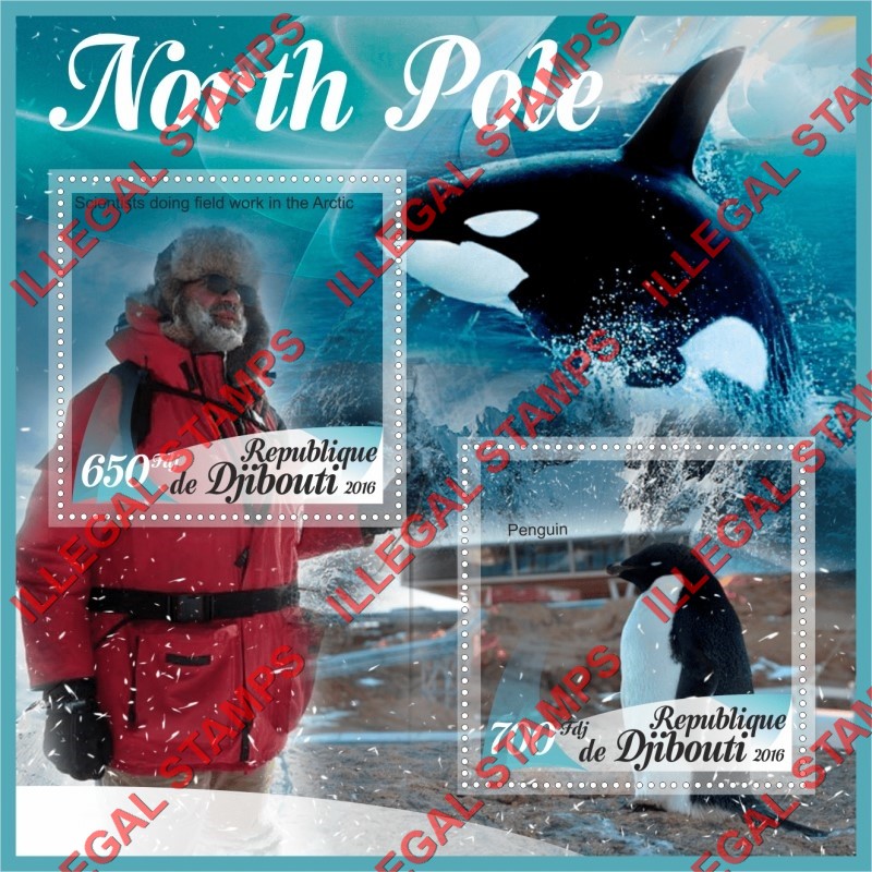 Djibouti 2016 North Pole Illegal Stamp Souvenir Sheet of 2 Djibouti 2016 North Pole Illegal Stamp Souvenir Sheet of 2