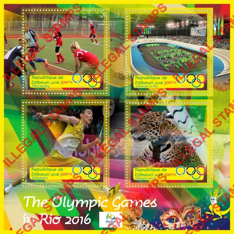 Djibouti 2016 Olympic Games in Rio Illegal Stamp Souvenir Sheet of 4 Djibouti 2016 Olympic Games in Rio Illegal Stamp Souvenir Sheet of 4