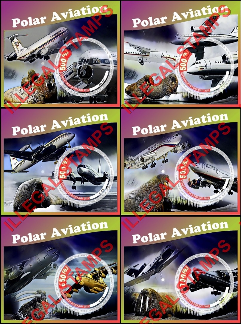 Djibouti 2016 Polar Aviation Illegal Stamp Souvenir Sheets of 1 Djibouti 2016 Polar Aviation Illegal Stamp Souvenir Sheets of 1