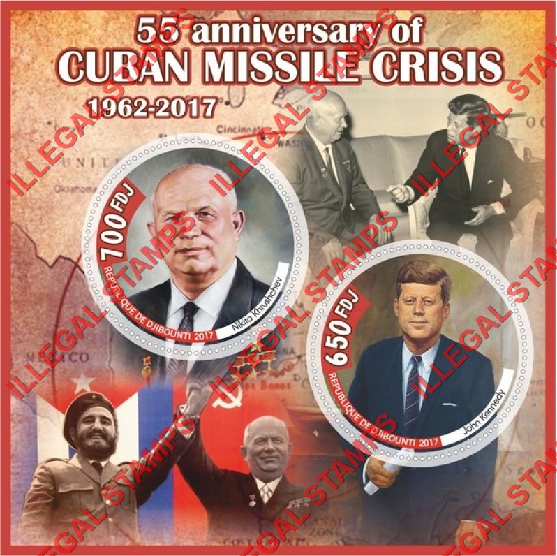 Djibouti 2017 Cuban Missile Crisis Illegal Stamp Souvenir Sheet of 2 Djibouti 2017 Cuban Missile Crisis Illegal Stamp Souvenir Sheet of 2