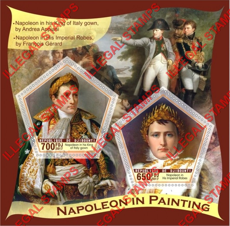 Djibouti 2017 Napoleon Bonaparte Paintings Illegal Stamp Souvenir Sheet of 2 Djibouti 2017 Napoleon Bonaparte Paintings Illegal Stamp Souvenir Sheet of 2