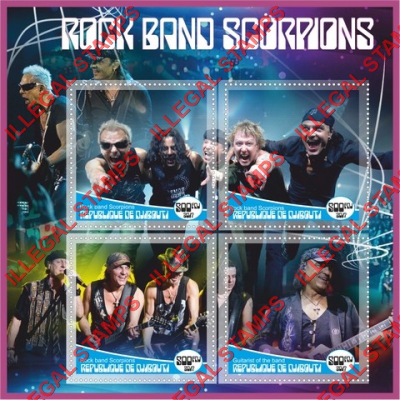 Djibouti 2017 Scorpions Rock Band Illegal Stamp Souvenir Sheet of 4 Djibouti 2017 Scorpions Rock Band Illegal Stamp Souvenir Sheet of 4