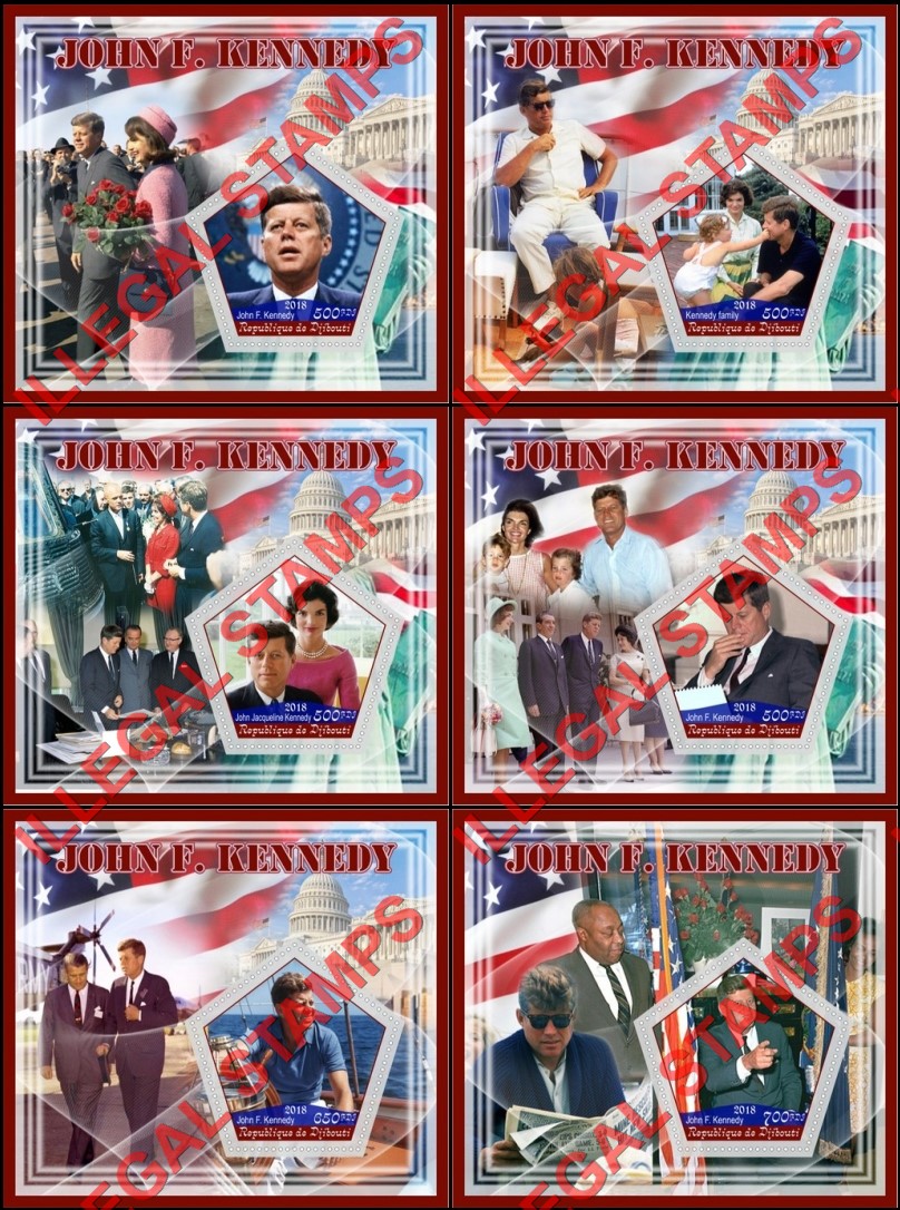Djibouti 2018 John F. Kennedy (different a) Illegal Stamp Souvenir Sheets of 1 Djibouti 2018 John F. Kennedy (different a) Illegal Stamp Souvenir Sheets of 1