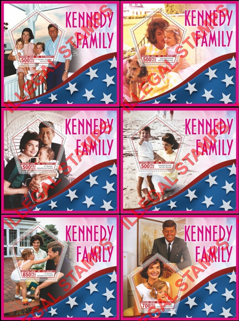 Djibouti 2018 John F. Kennedy Family Illegal Stamp Souvenir Sheets of 1 Djibouti 2018 John F. Kennedy Family Illegal Stamp Souvenir Sheets of 1