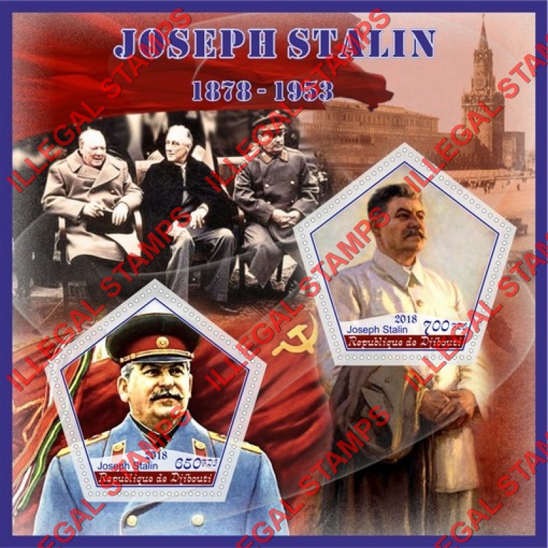 Djibouti 2018 Joseph Stalin (different) Illegal Stamp Souvenir Sheet of 2 Djibouti 2018 Joseph Stalin (different) Illegal Stamp Souvenir Sheet of 2