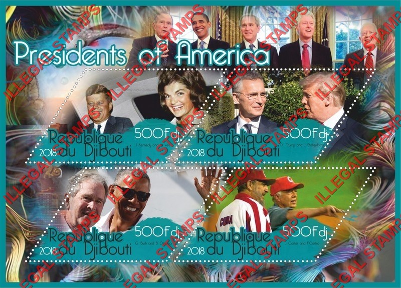Djibouti 2018 Presidents of America Illegal Stamp Souvenir Sheet of 4 Djibouti 2018 Presidents of America Illegal Stamp Souvenir Sheet of 4