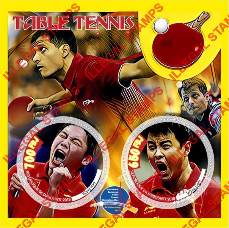 Djibouti 2018 Table Tennis Players St. Petersburg 2008 Illegal Stamp Souvenir Sheet of 2 Djibouti 2018 Table Tennis Players St. Petersburg 2008 Illegal Stamp Souvenir Sheet of 2