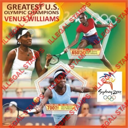 Djibouti 2018 Tennis Venus Williams Illegal Stamp Souvenir Sheet of 2 Djibouti 2018 Tennis Venus Williams Illegal Stamp Souvenir Sheet of 2