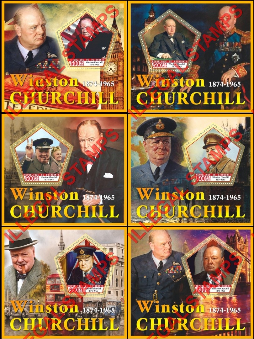 Djibouti 2018 Winston Churchill Illegal Stamp Souvenir Sheets of 1 Djibouti 2018 Winston Churchill Illegal Stamp Souvenir Sheets of 1
