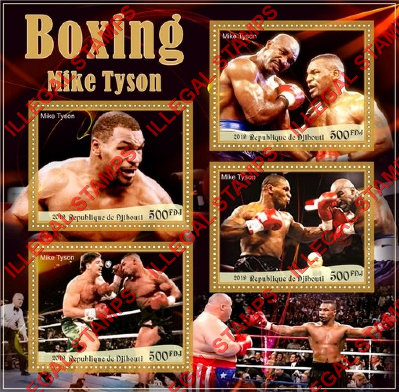 Djibouti 2019 Boxing Mike Tyson Illegal Stamp Souvenir Sheet of 4 Djibouti 2019 Boxing Mike Tyson Illegal Stamp Souvenir Sheet of 4